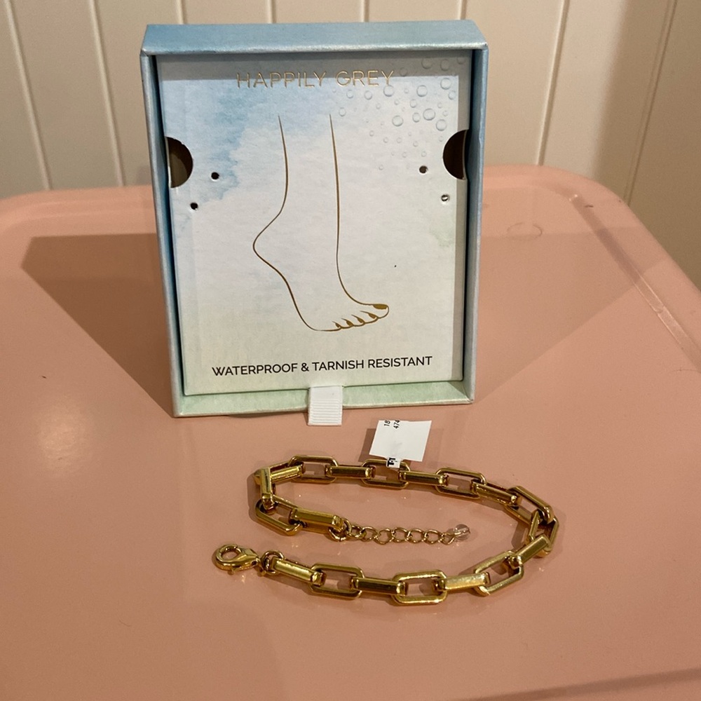 NWT HAPPILY GREY chunky paperclip link goldtone anklet - Picture 4 of 7
